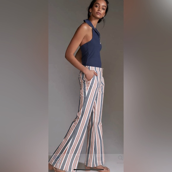 Anthropologie Low-Rise Striped Flare Pants - Picture 3 of 11